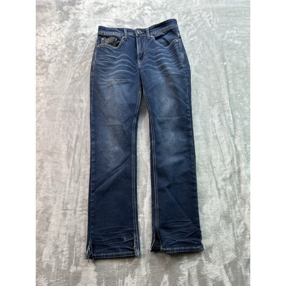 Buffalo Ethan Super Slim Jeans Mens 30x30 Dark Blue Stretch Whiskered Split Cuff